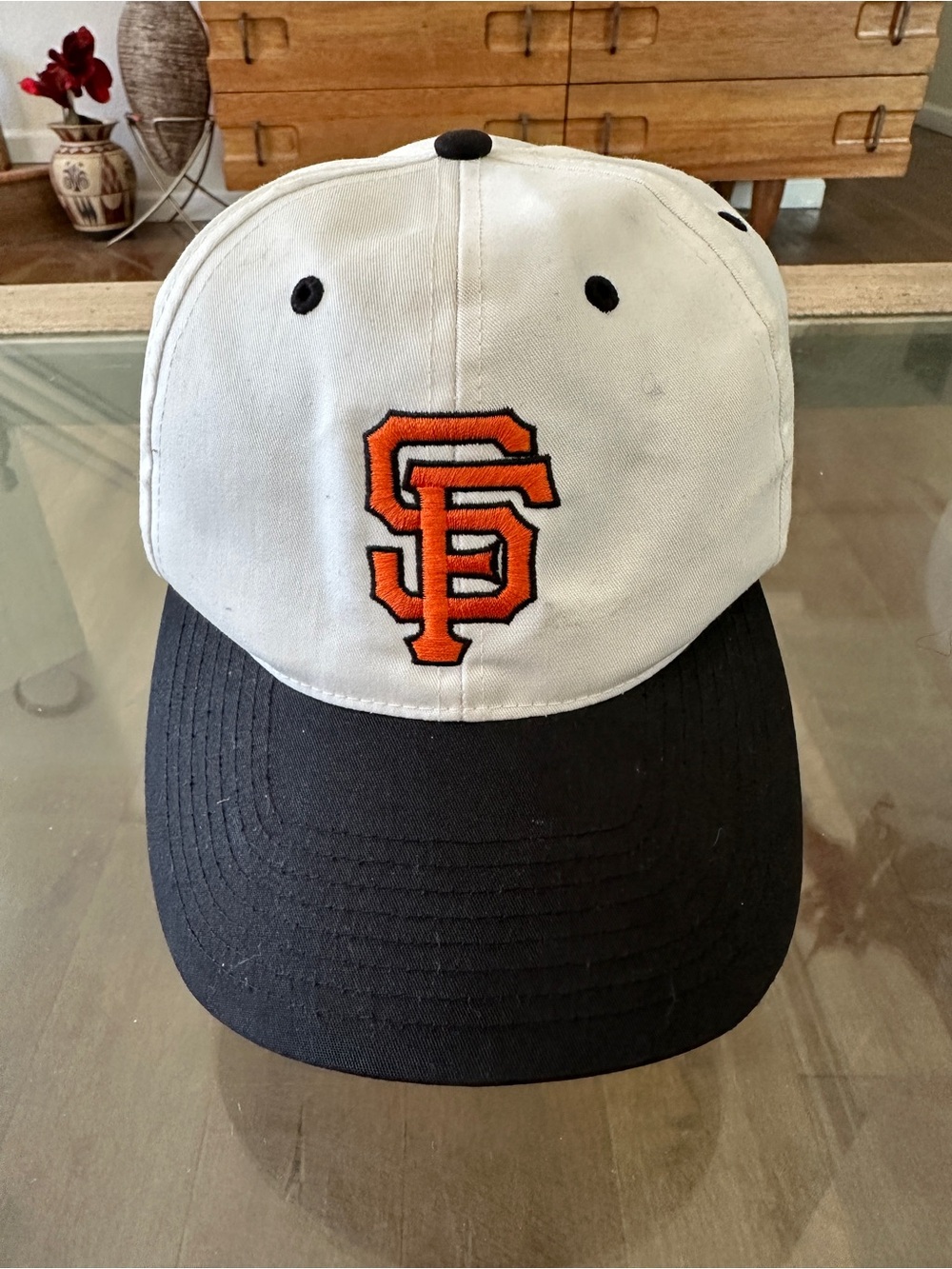 White & Black Baseball Cap with Orange SF Logo